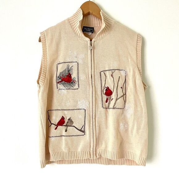 Southern Lady Christmas Sweater Vest Womens Cardinal Sleeveless Full Zip Size XL - Picture 1 of 8